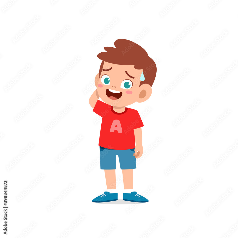 cute little kid boy show unsure and confused pose expression