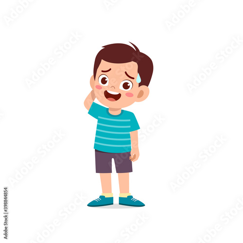 cute little kid boy show unsure and confused pose expression