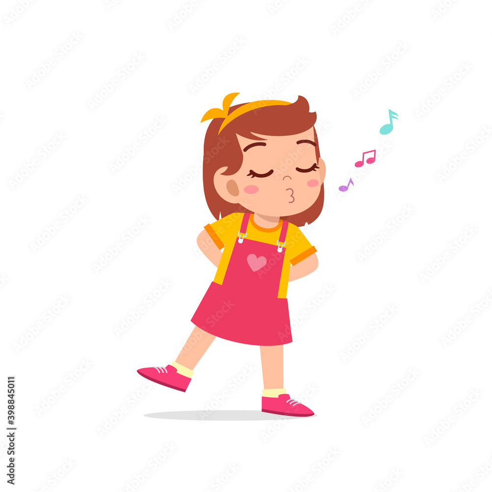 cute little kid girl stand and whistling with mouth cute little kid girl stand and whistling with mouth