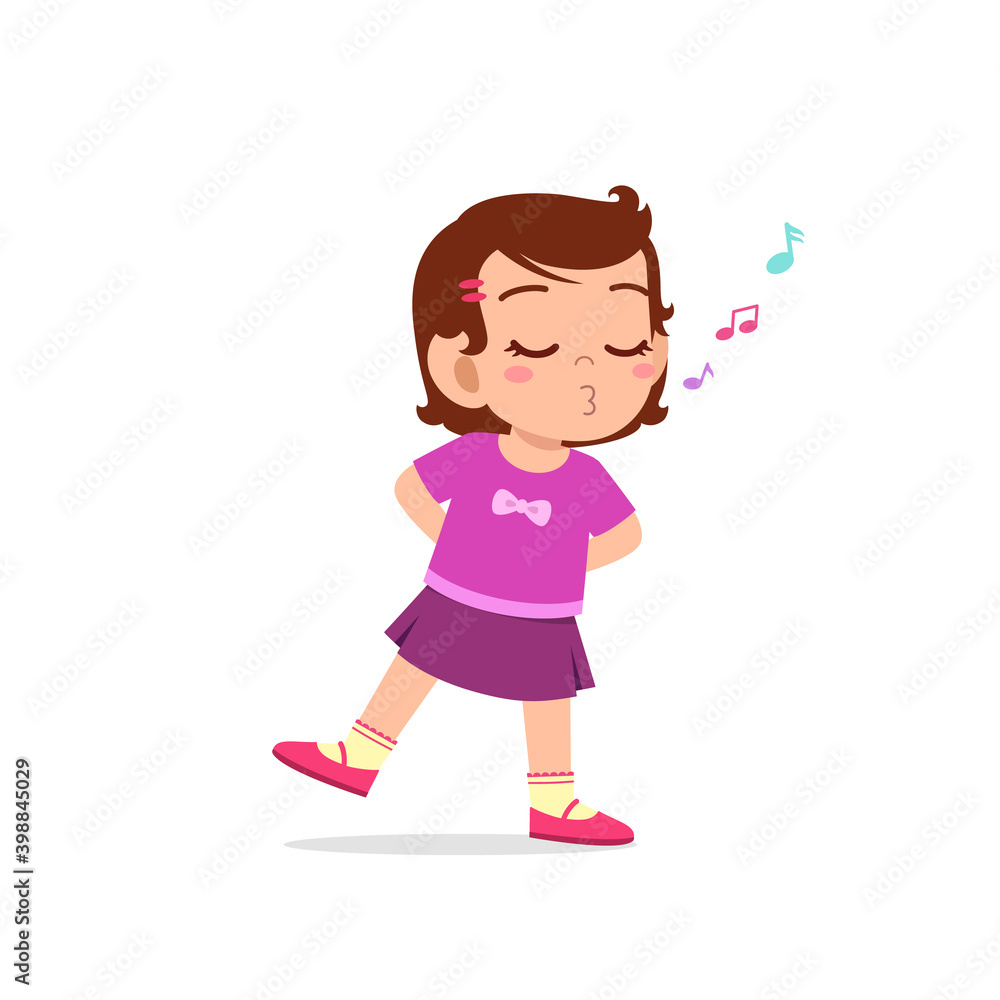 cute little kid girl stand and whistling with mouth cute little kid girl stand and whistling with mouth