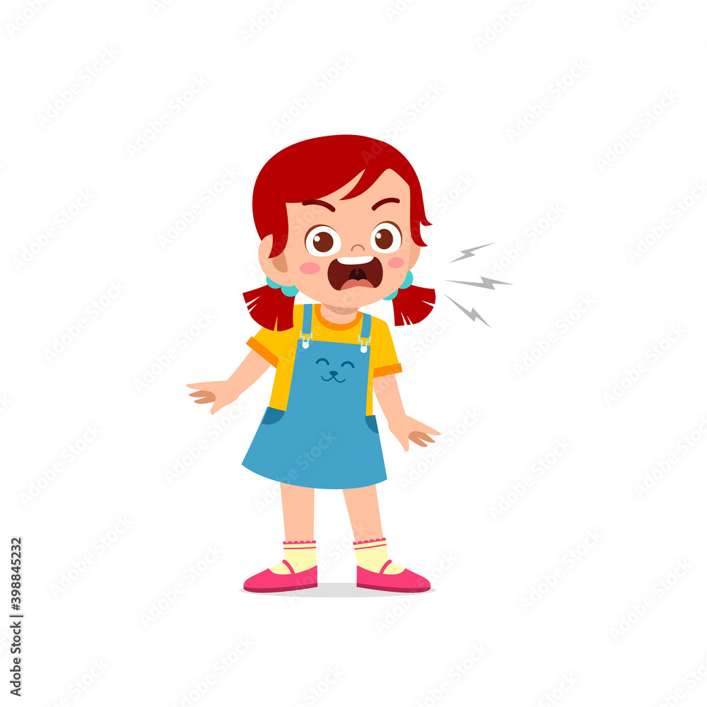 cute little kid girl stand and show angry pose expression