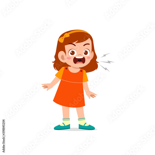 cute little kid girl stand and show angry pose expression