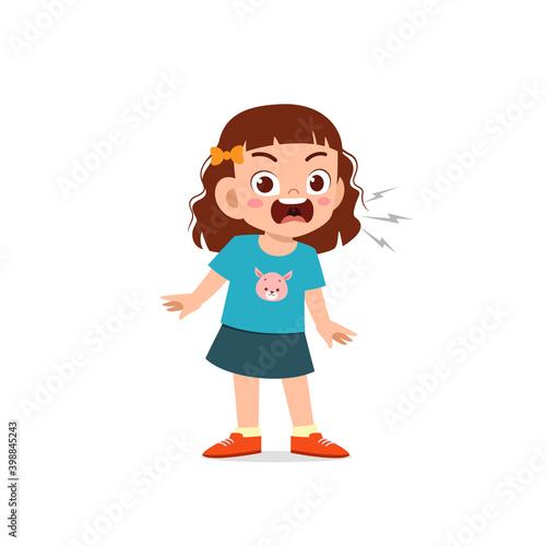 cute little kid girl stand and show angry pose expression