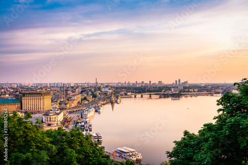 Skyline panorama of Kiev at sunrise photo