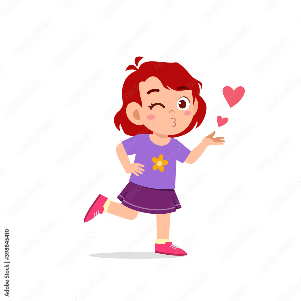 cute little kid girl show love and kiss pose expression