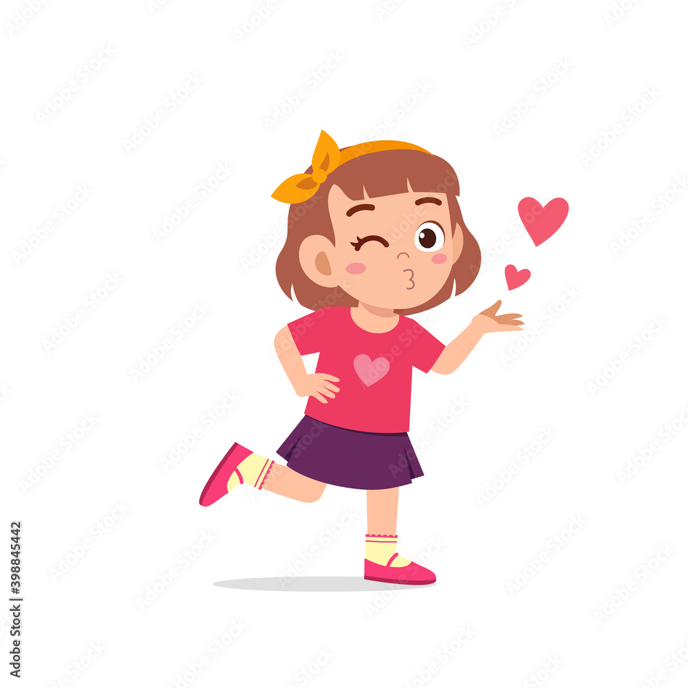 cute little kid girl show love and kiss pose expression