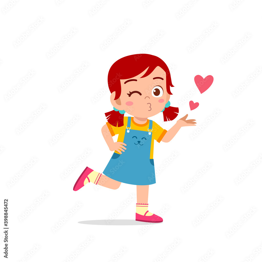 cute little kid girl show love and kiss pose expression cute little kid girl show love and kiss pose expression