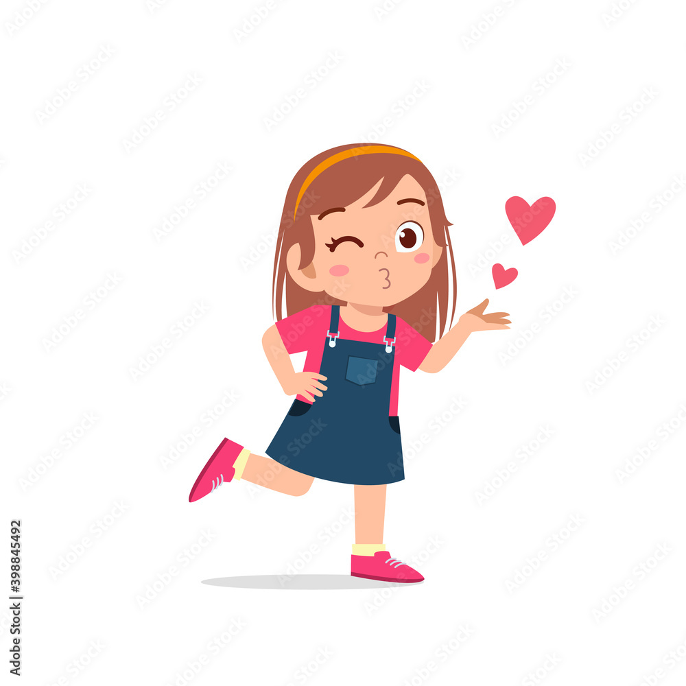 cute little kid girl show love and kiss pose expression
