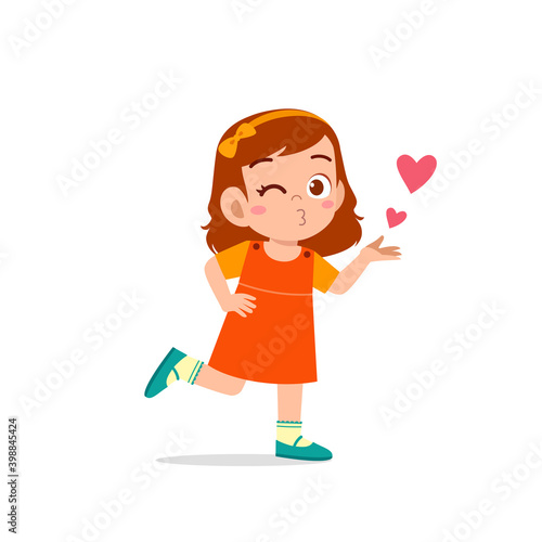 cute little kid girl show love and kiss pose expression
