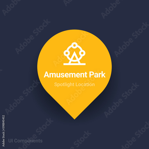 amusement park, ferris wheel map spotlight location vector Icon 