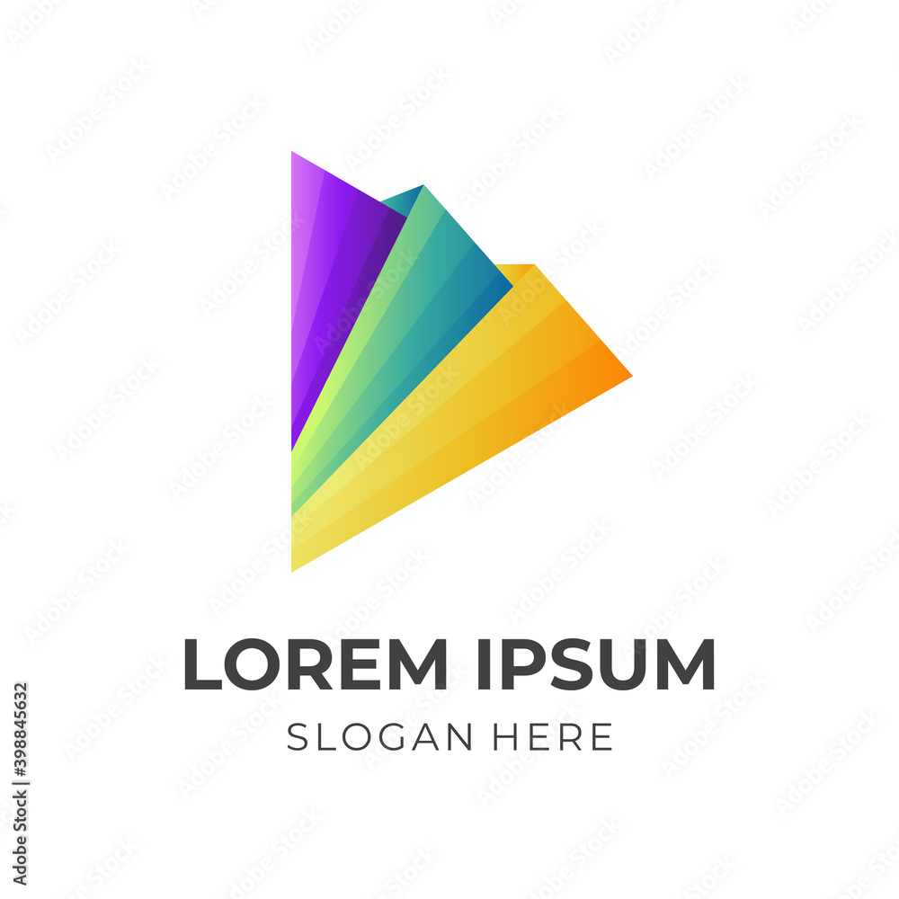 elegant play button logo design with 3d colorful style elegant play button logo design with 3d colorful style
