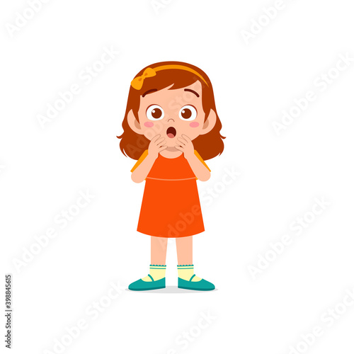 cute little kid girl show shock and amazed pose expression