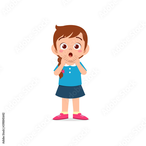 cute little kid girl show shock and amazed pose expression