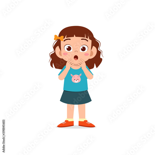 cute little kid girl show shock and amazed pose expression