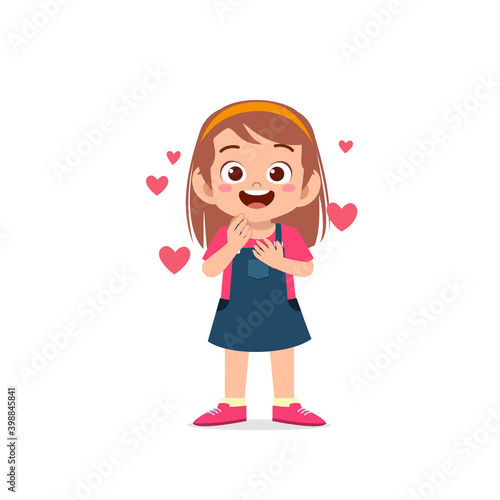 cute little kid girl show love and happy pose expression