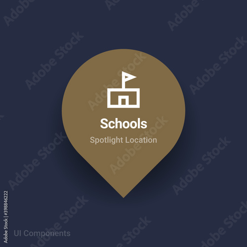 primary, secondary, high schools map spotlight location vector Icon.