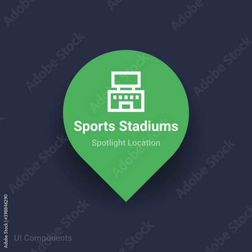 sports stadiums, arenas map spotlight location vector Icon.