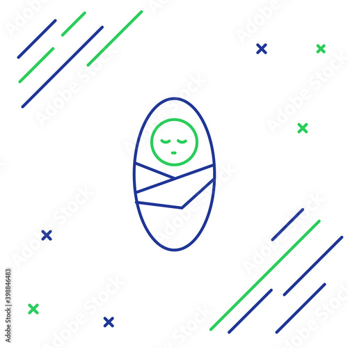 Line Newborn baby infant swaddled or swaddling icon isolated on white background. Baby kid child wrapped in blanket clothes. Colorful outline concept. Vector.