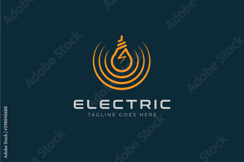 Electric Logo, light bulb icon isolated on black background, Flat style Logo Design Template element, vector illustration
