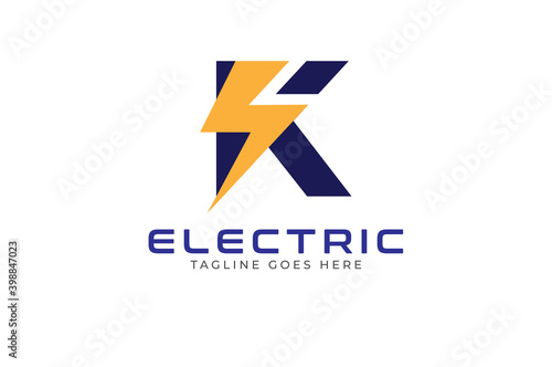 Free Download Initial Letter K Electric Logo. letter K with thunder bolt icon inside isolated on black background, Flat style Logo Design Template element, vector illustration - GFXLoad