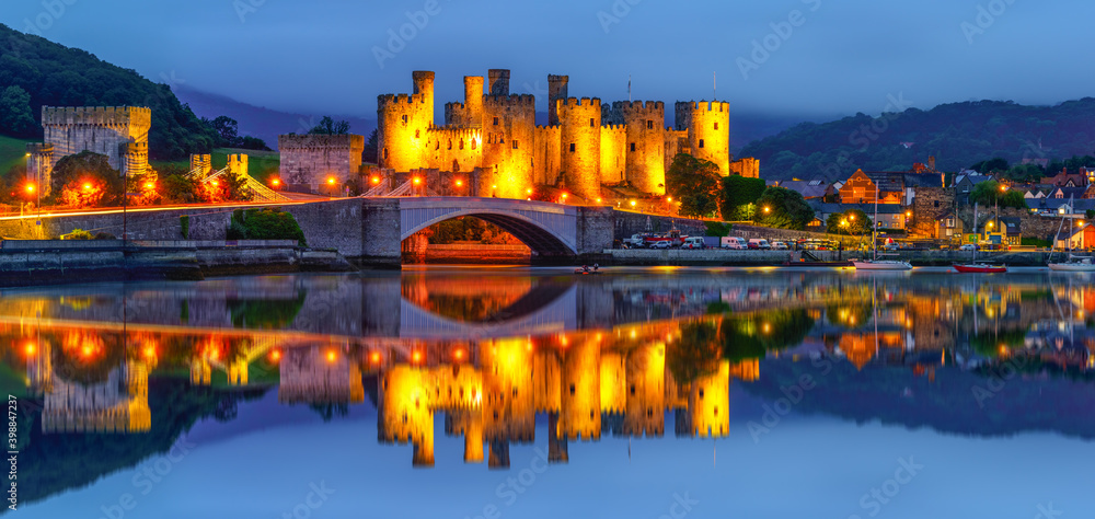 Panorama of Conwy Castle located in Conwy. North Wales, UK