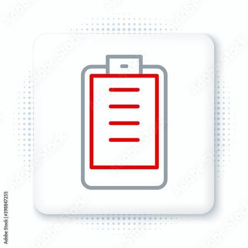 Line Clipboard with checklist icon isolated on white background. Control list symbol. Survey poll or questionnaire feedback form. Colorful outline concept. Vector.