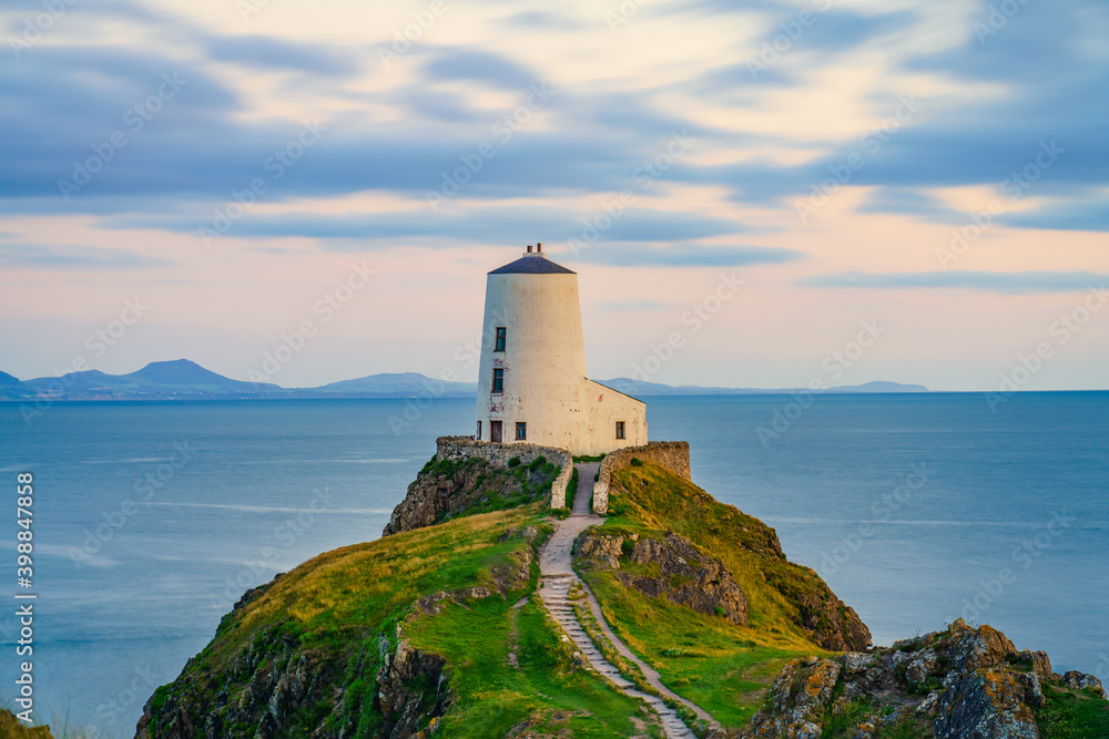 Lighthouse on Llanddwyn Island on the coast of Anglesey in North Wales,UK