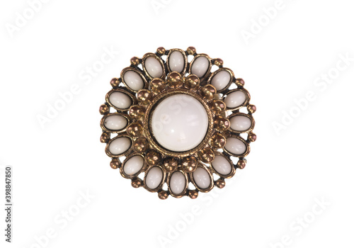Leinwand Poster ancient jewelry brooch with pearls isolated on white background