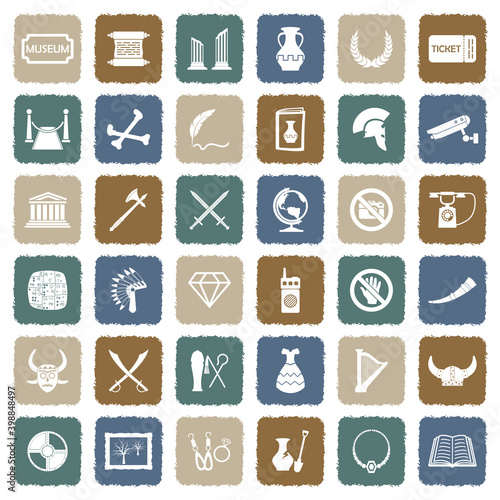 Museum Icons. Grunge Color Flat Design. Vector Illustration.