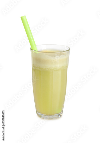 Glass of melon smoothie juice isolated on white