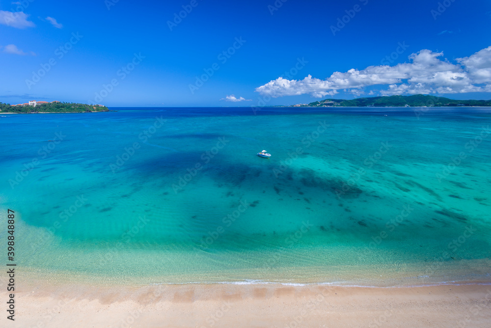 A panoramic image of Koki beach on Okinawa island in Japan A panoramic image of Koki beach on Okinawa island in Japan