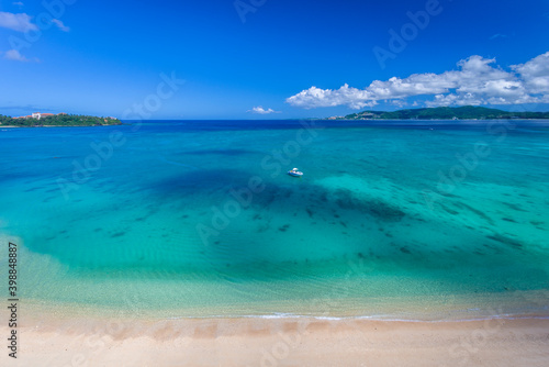 A panoramic image of Koki beach on Okinawa island in Japan