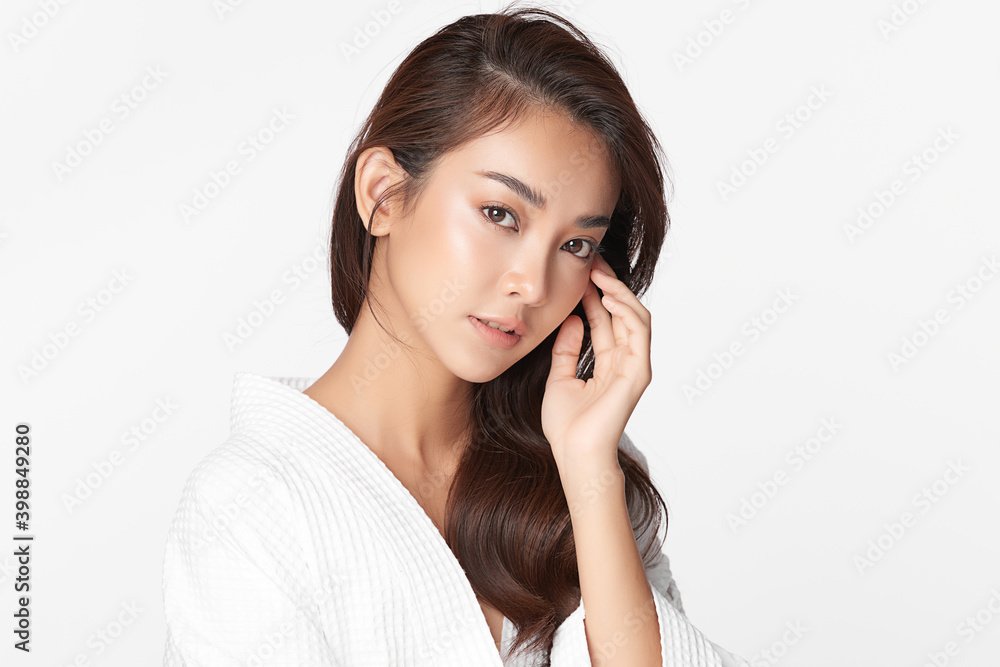 Beautiful Young asian Woman with Clean Fresh Skin, on Pink background, Face care, Facial treatment. Cosmetology, beauty and spa. Asian women portrait Beautiful Young asian Woman with Clean Fresh Skin, on Pink background, Face care, Facial treatment. Cosmetology, beauty and spa. Asian women portrait