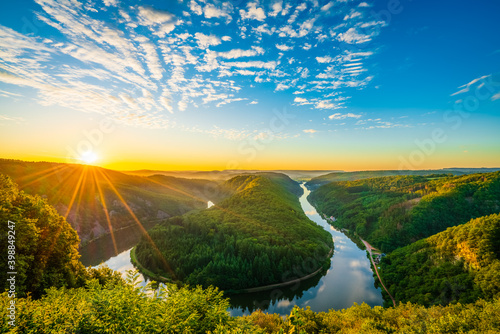 Saar river valley near Mettlach at sunrise. South Germany 
