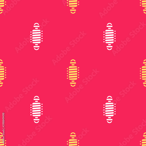 Yellow Bicycle suspension icon isolated seamless pattern on red background. Vector.