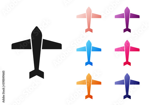 Black Jet fighter icon isolated on white background. Military aircraft. Set icons colorful. Vector.