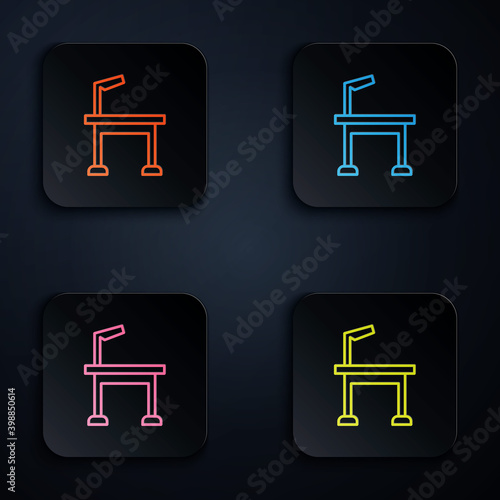 Color neon line Pet grooming table icon isolated on black background. Set icons in square buttons. Vector.