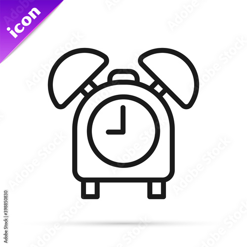 Black line Alarm clock icon isolated on white background. Wake up, get up concept. Time sign. Vector.