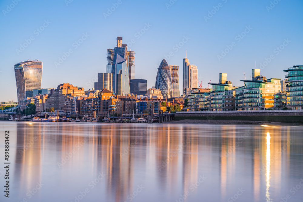 Skyline view of the bank district of London. England