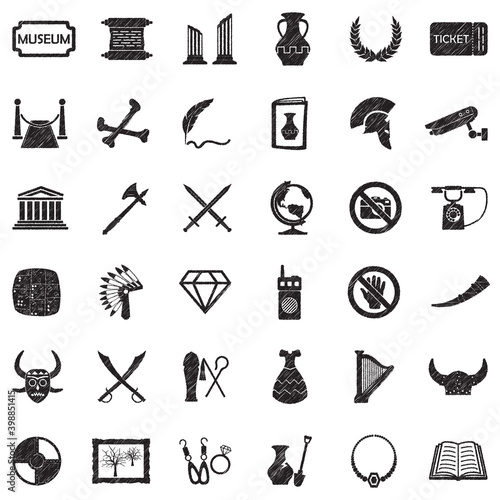 Museum Icons. Black Scribble Design. Vector Illustration.