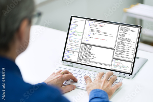 Programmer Man Coder With Code On Screen