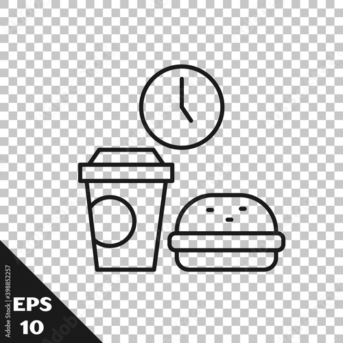 Black line Fast food time icon isolated on transparent background. Vector.