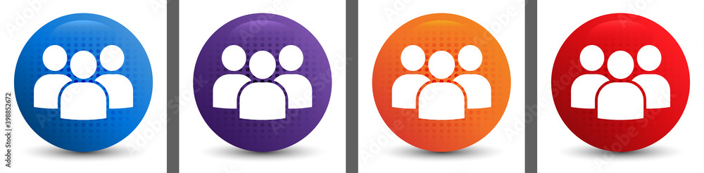 User group icon abstract halftone round button set User group icon abstract halftone round button set