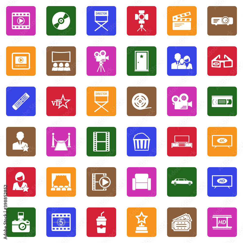 Movie Icons. White Flat Design In Square. Vector Illustration. Movie Icons. White Flat Design In Square. Vector Illustration.