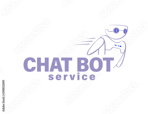 Chat bot service logo design and virtual support and communication concept. Vector flat illustration.
