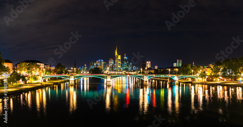 Frankfurt city skyline illuminated  at night. Germany