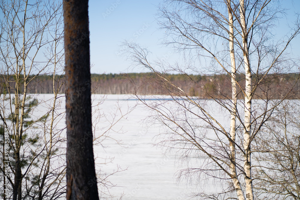 Fototapeta premium hore of a frozen lake in the winter