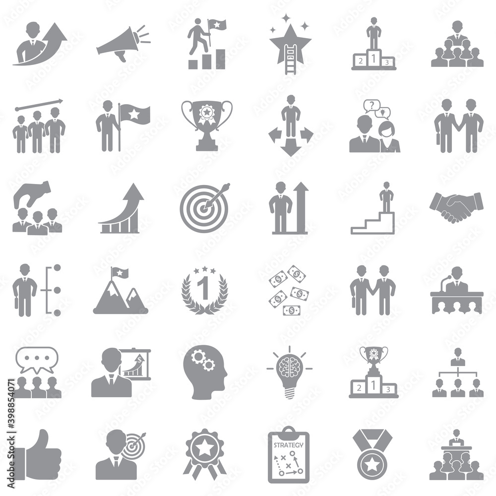 Motivation Icons. Gray Flat Design. Vector Illustration. Motivation Icons. Gray Flat Design. Vector Illustration.