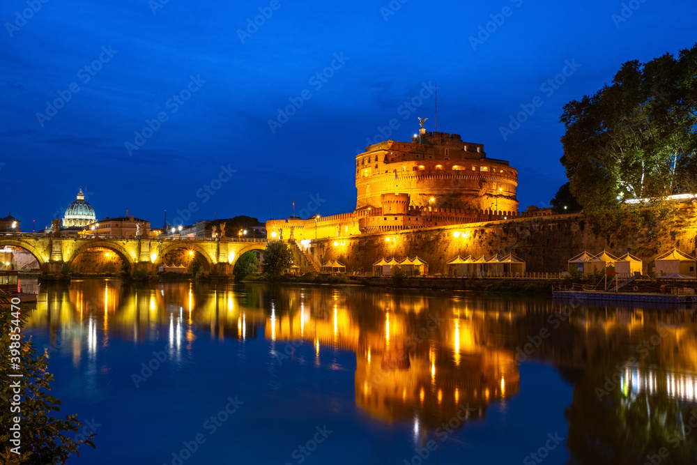 Castel Sant'Angelo at dusk in Rome, Italy