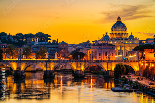 St. Peter's basilica in Rome,Vatican, the dome at sunset